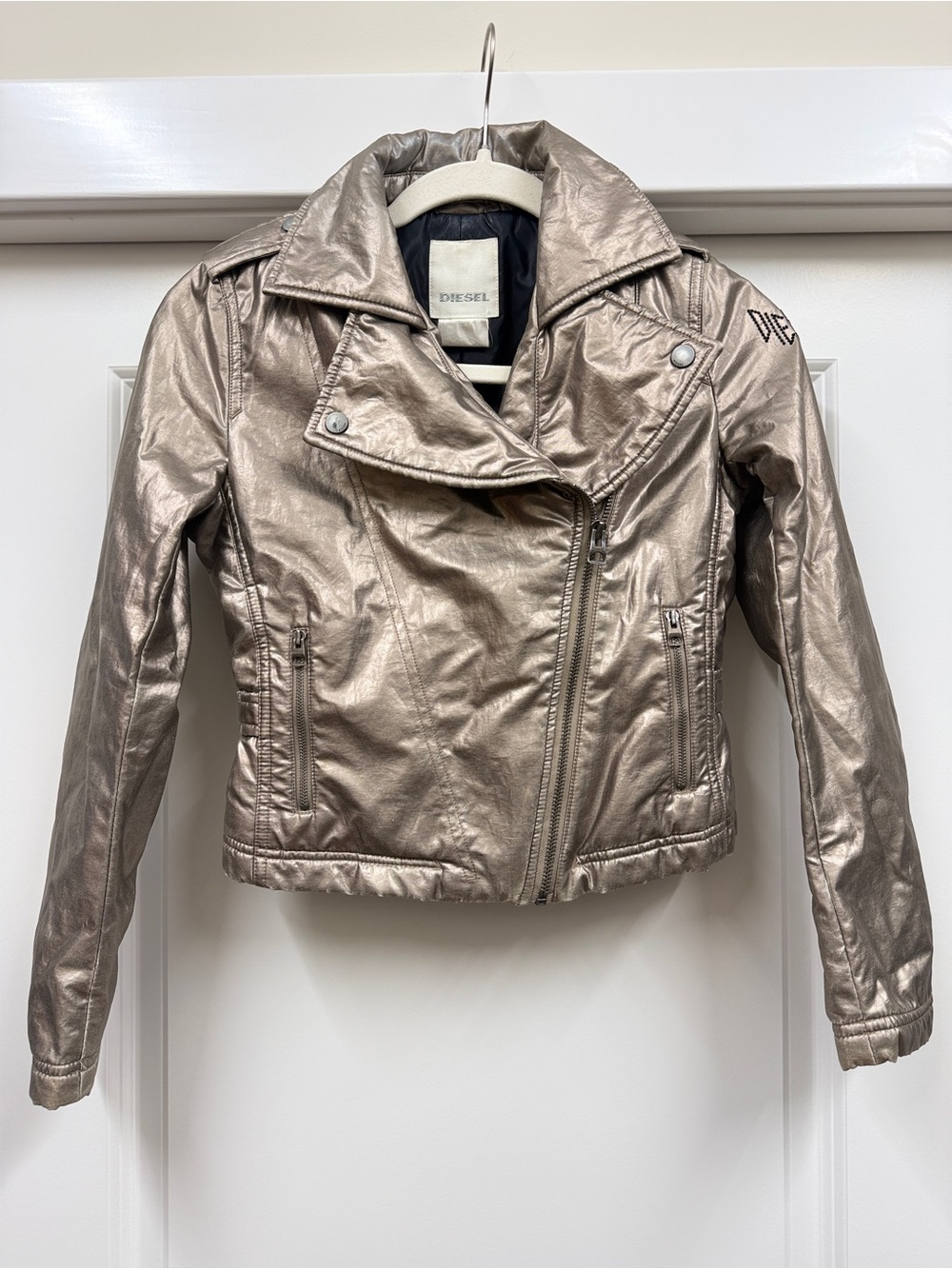 Diesel Metallic Taupe Moto-Style Leather Jacket